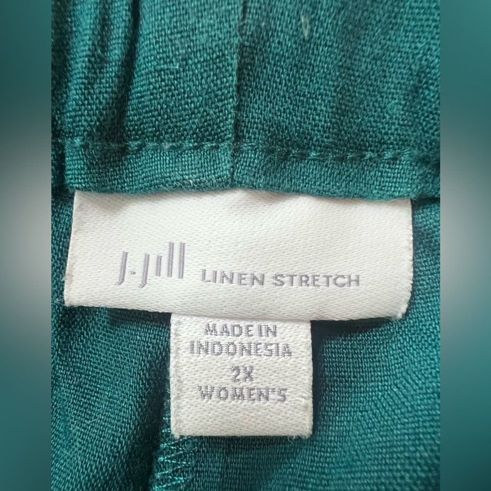 J. Jill Jenna Belted Full Leg Crop Linen Stretch Pants in Pacific Teal - Picture 8 of 10